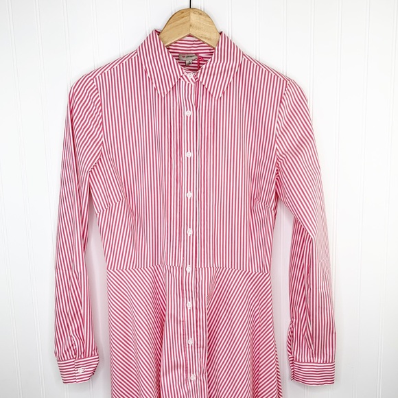 Cremieux Emily Red and White Stripe Pin-tuck Button Down Shirt Dress - Picture 10 of 14